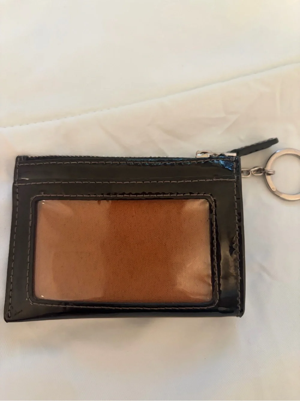 Coach Black Patent Leather Card Case with Ring